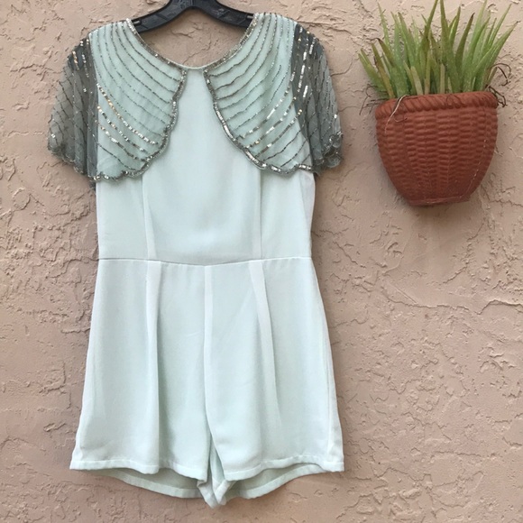 Lace & Beads Amazing Pale Green Beaded Romper - Picture 1 of 11